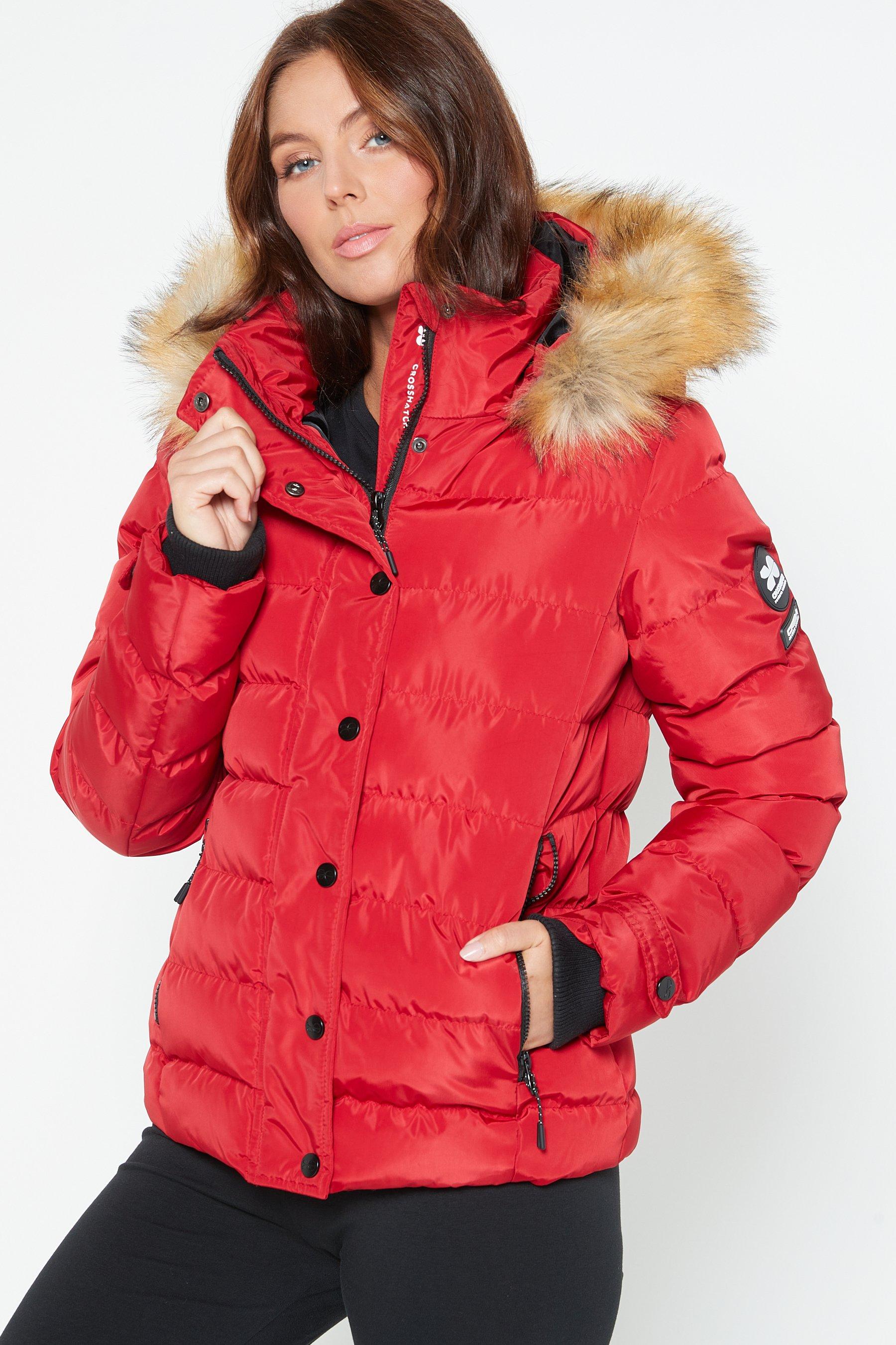 red padded coat womens