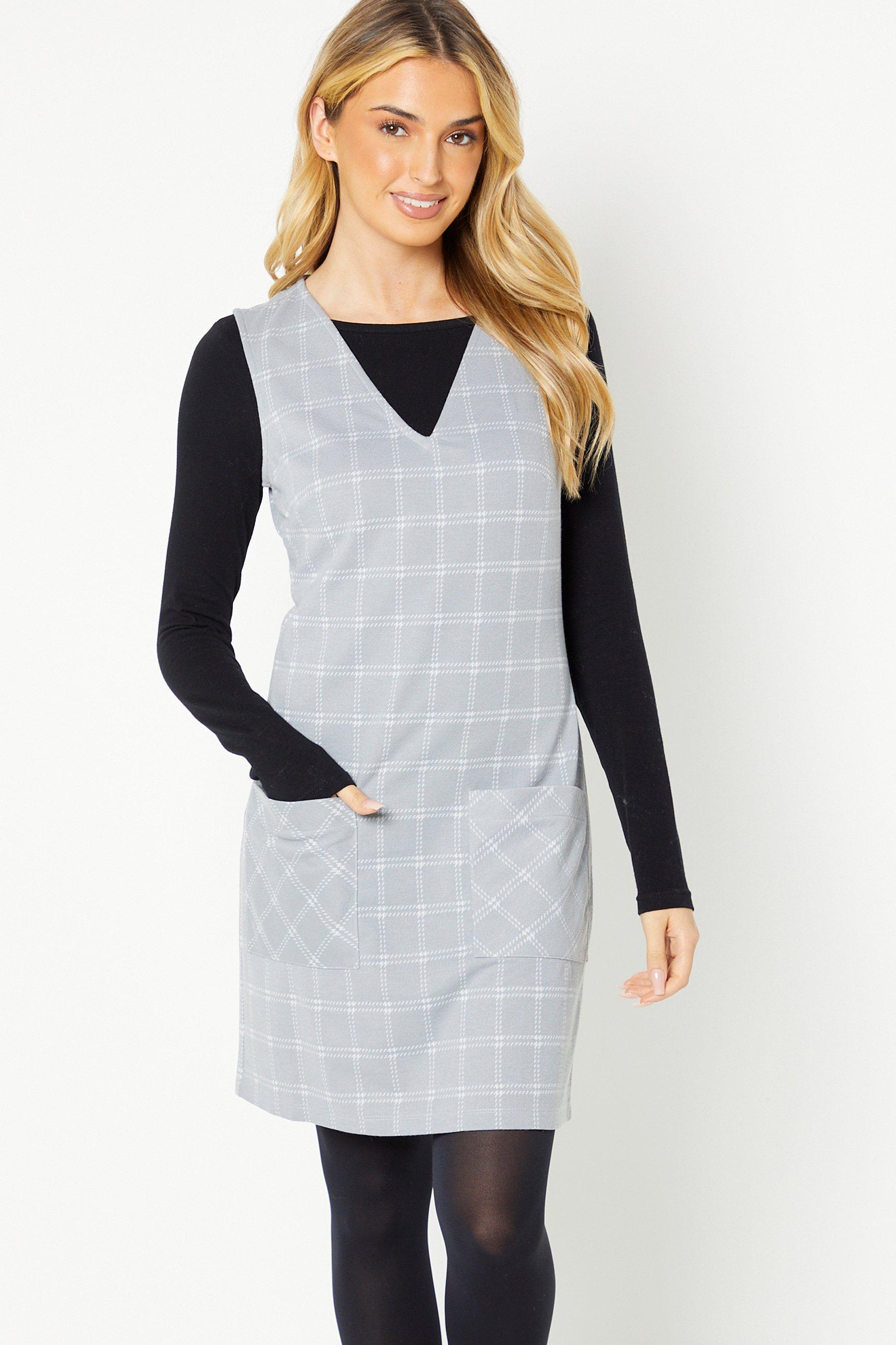 grey check pinafore dress