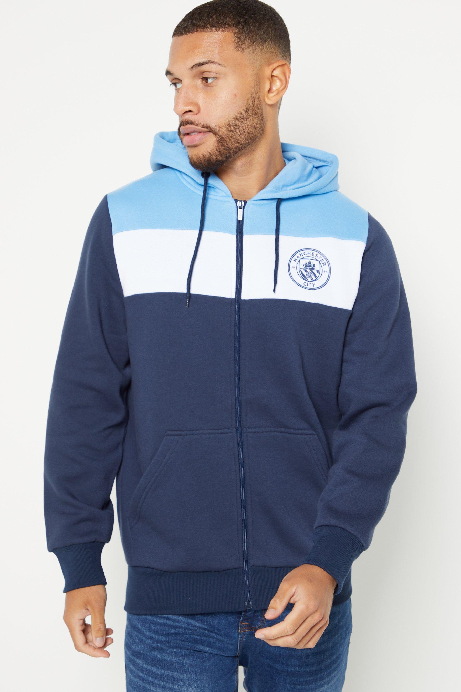 manchester city football club blue and white zip through hoody - mens - size: small