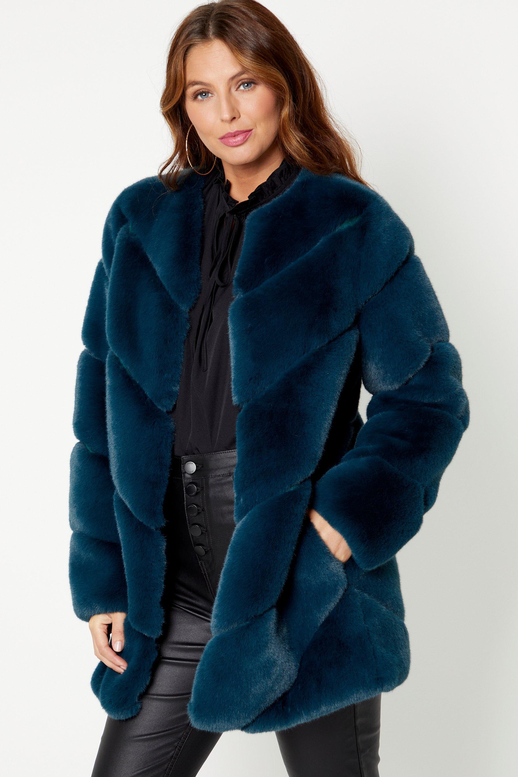 teal faux fur jacket