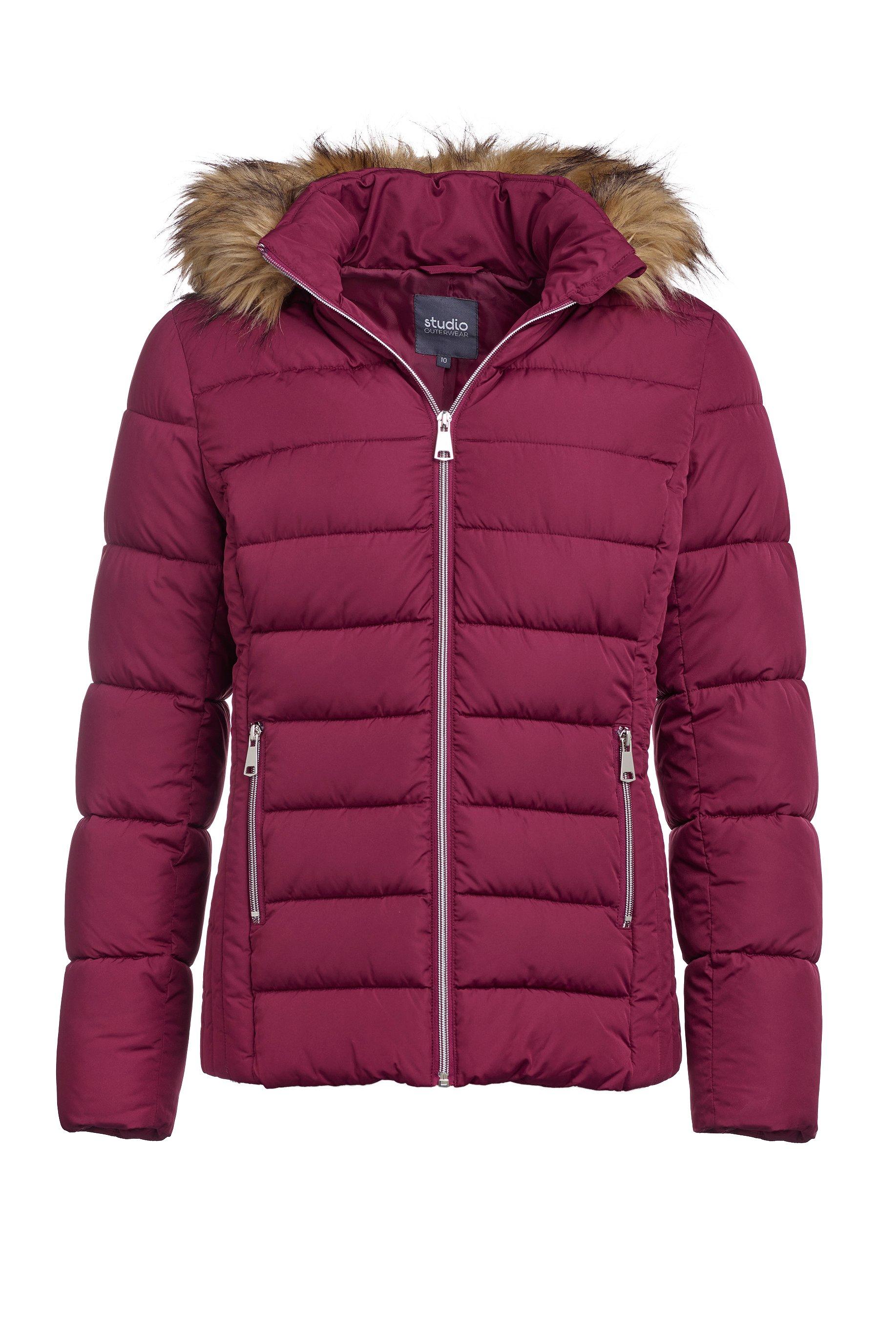 burgundy padded coat women's