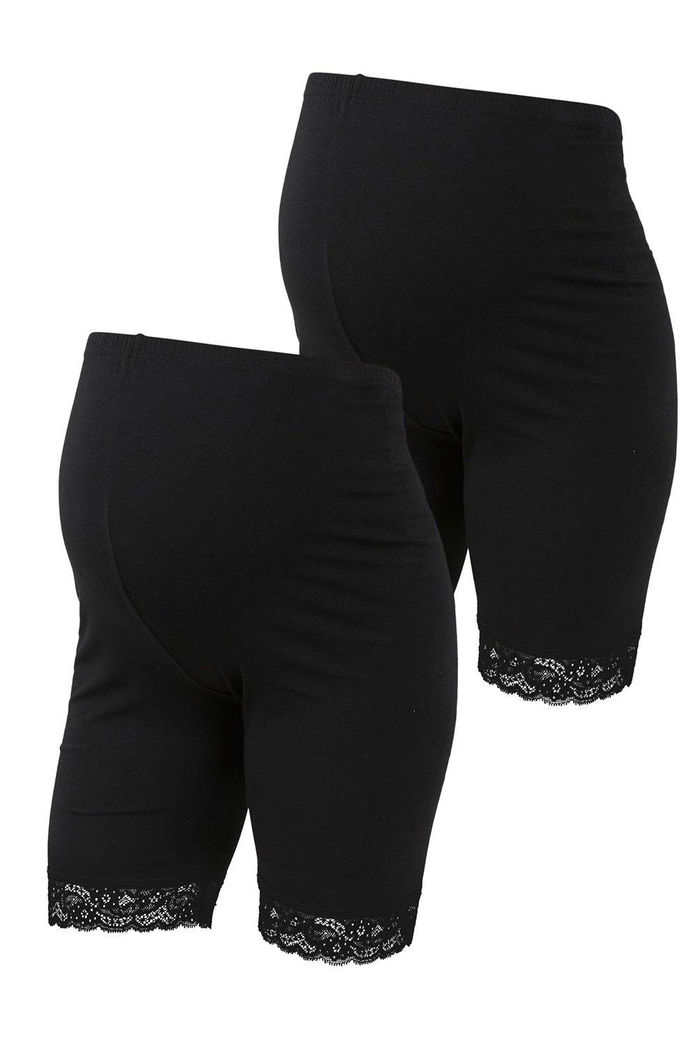 mamalicious lenna pack of 2 lace trim cycling shorts - womens - black - size: small