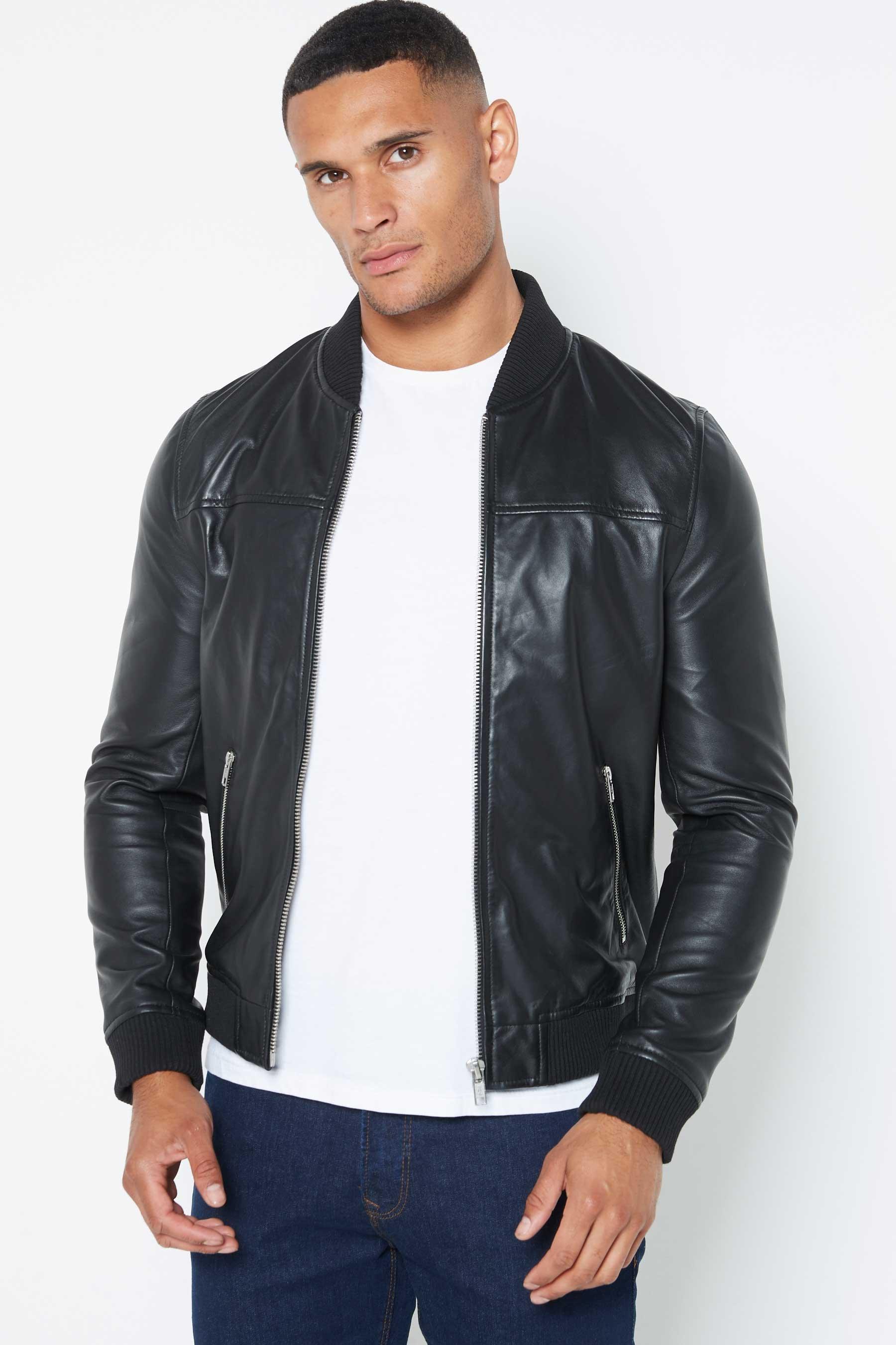 black leather bomber jacket