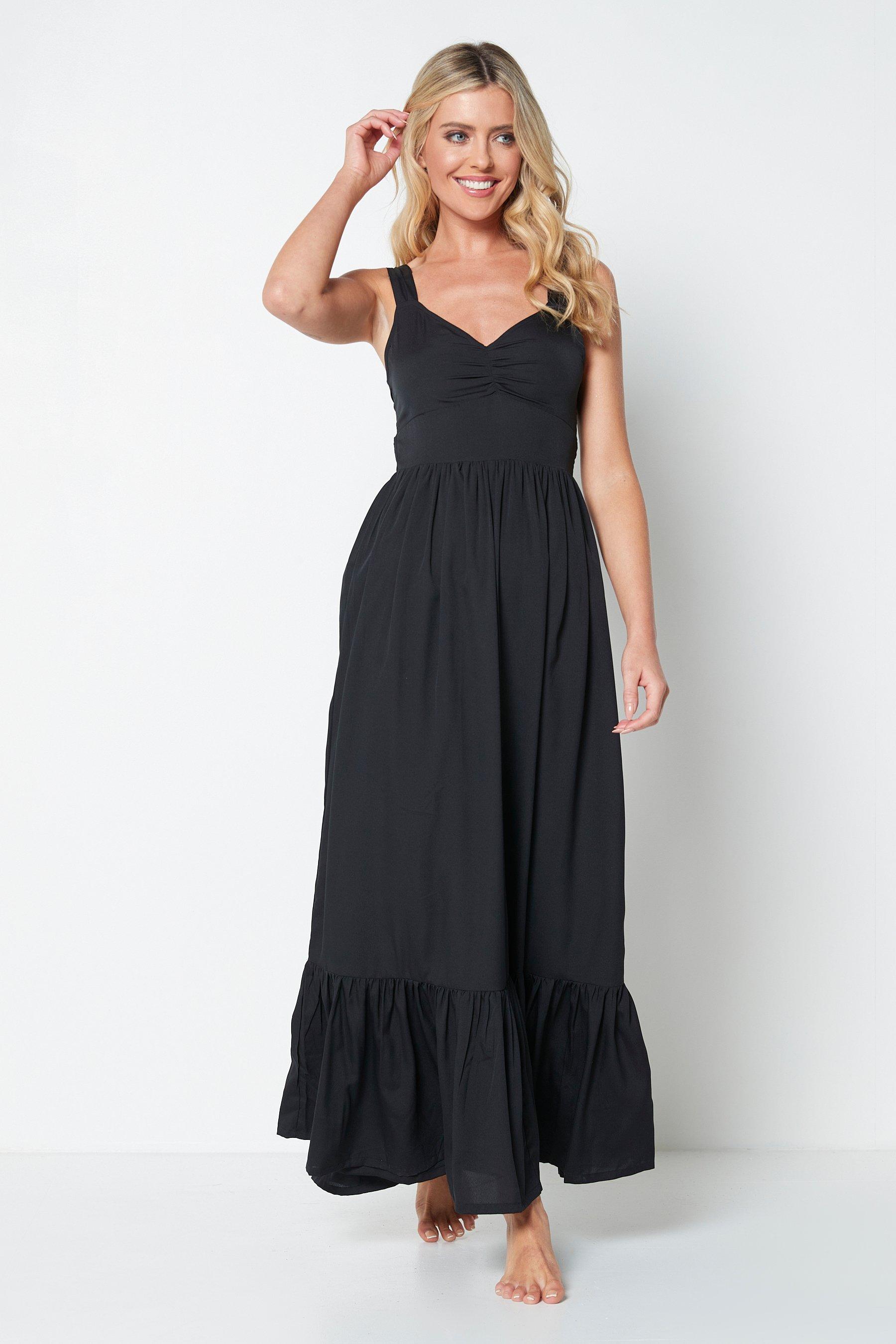 black woven bow back beach maxi dress - womens - size: 8/10