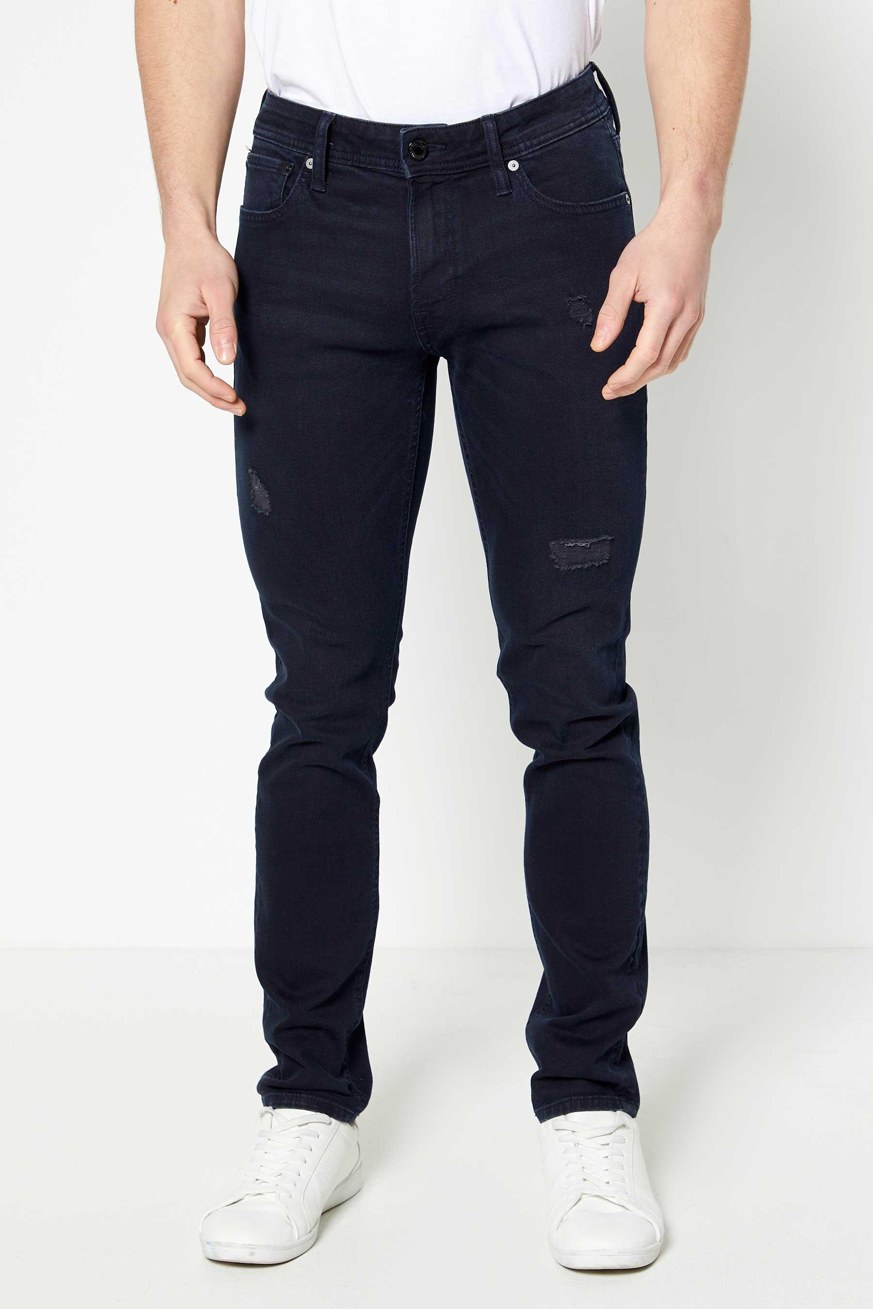 jack and jones liam skinny fit black ripped jeans - mens - size: 30 waist 32 leg