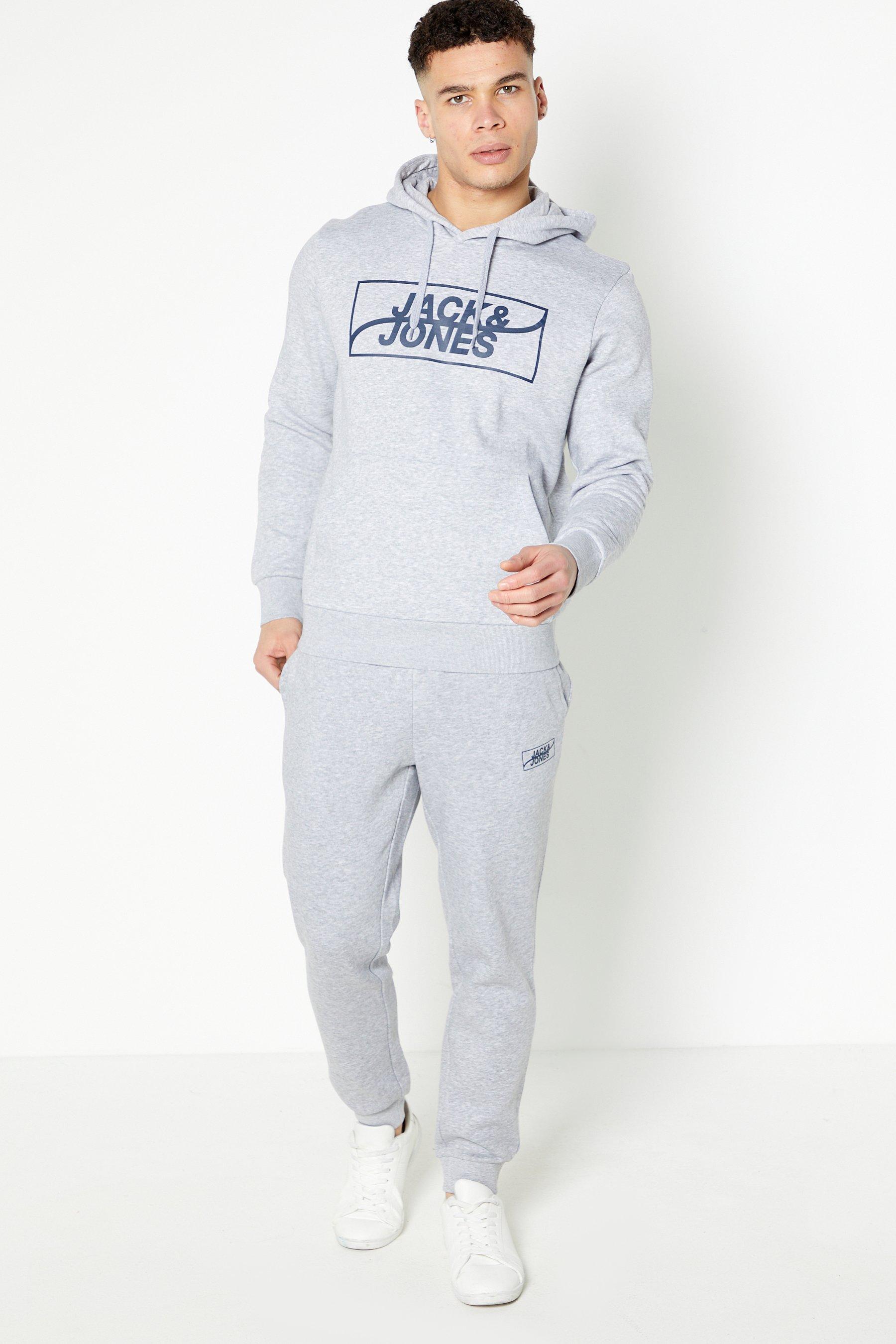 jack and jones fly hooded tracksuit - mens - grey - size: small