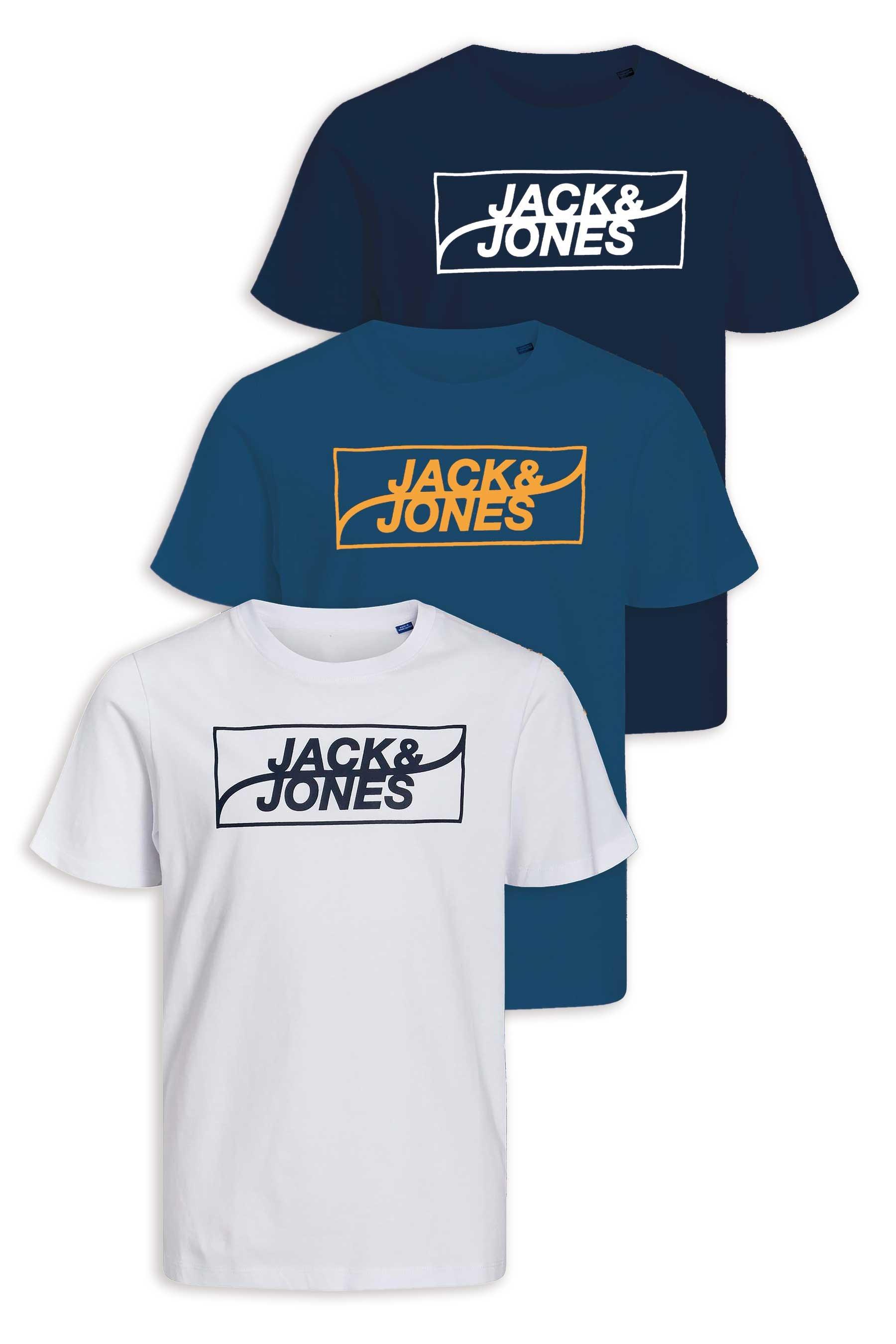 boys jack and jones pack of 3 brat t-shirts - white - size: 8 years - plain