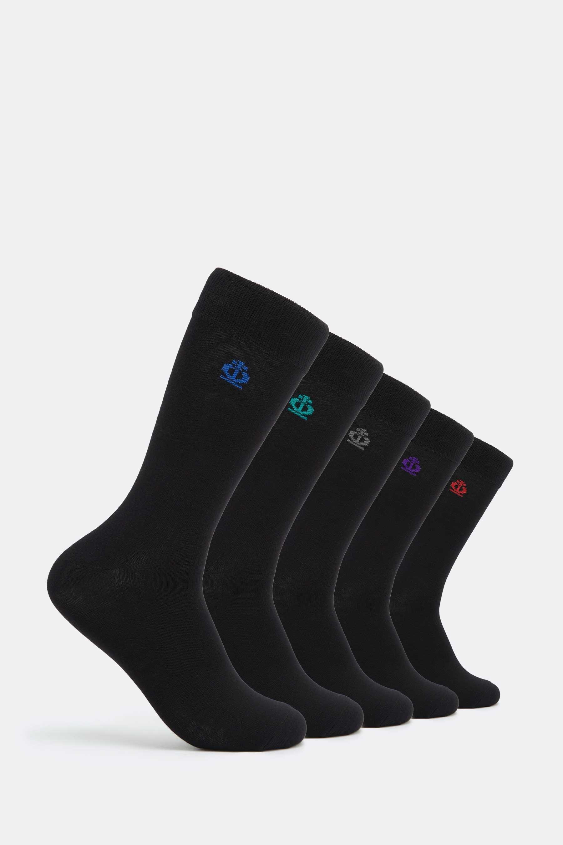 jeff banks pack of 5 embroidered bamboo socks - mens - black - size: 7-11