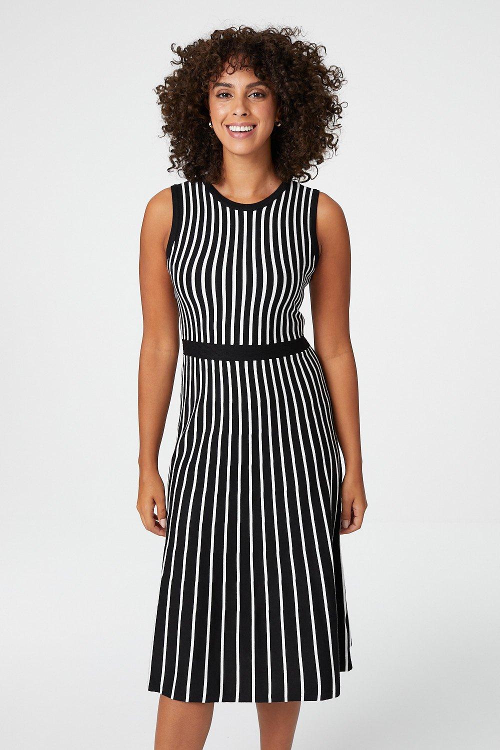 black and white striped sleeveless dress