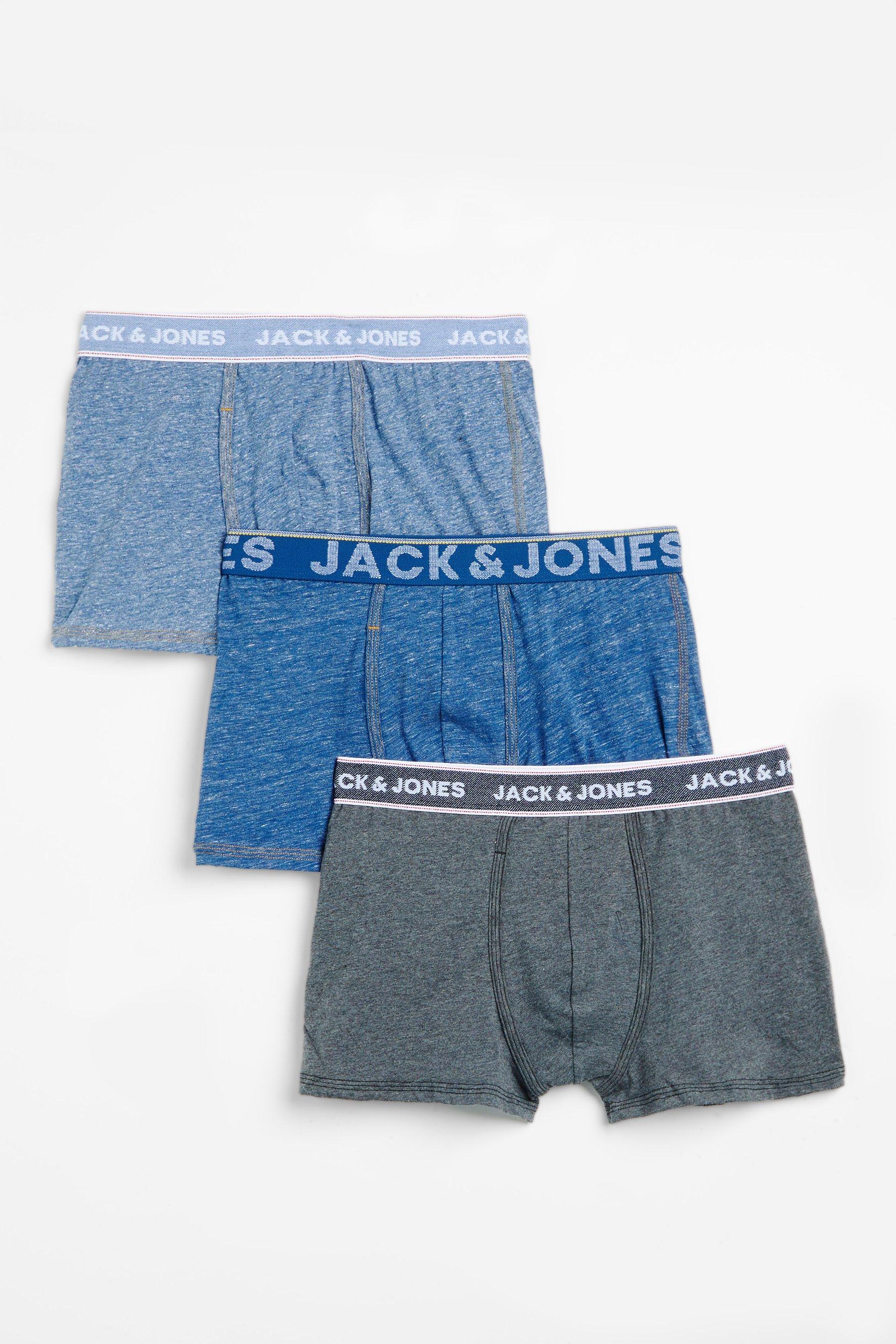 boys jack and jones pack of 3 denim effect trunks - blue - size: 8 years - plain