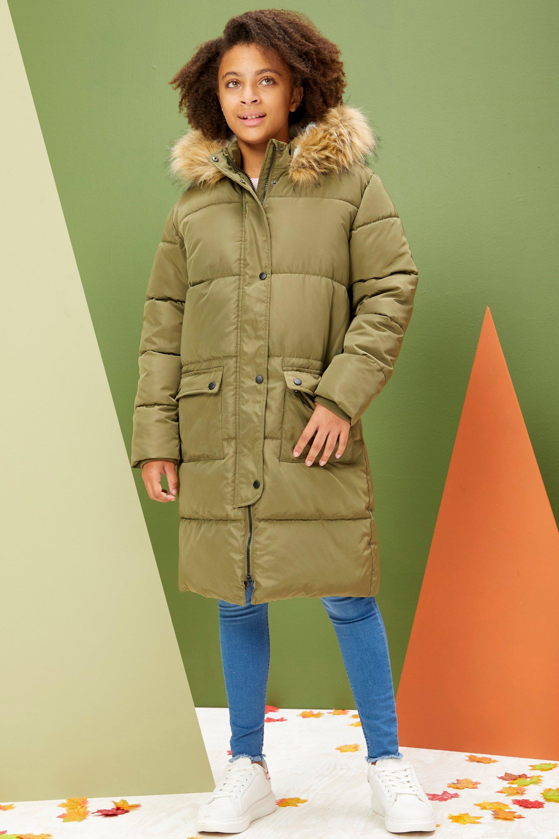 Older Girls Faux Fur Trim Longline Padded Parka Jacket Studio