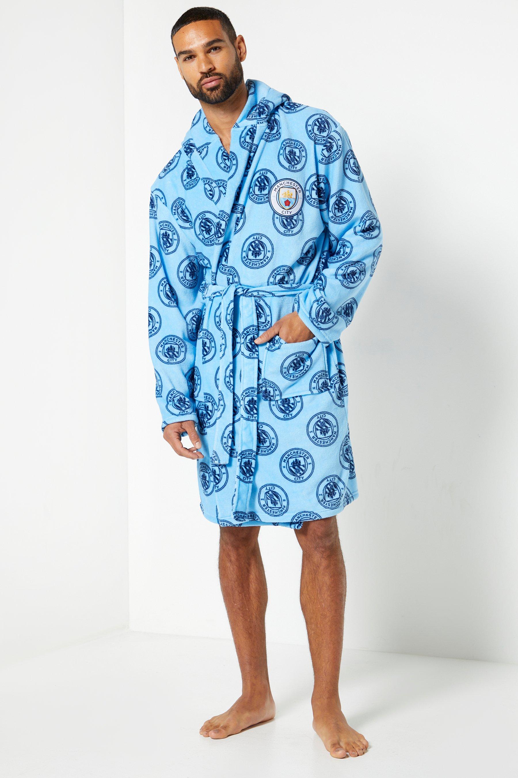 mens manchester city fc dressing gown - blue - size: small