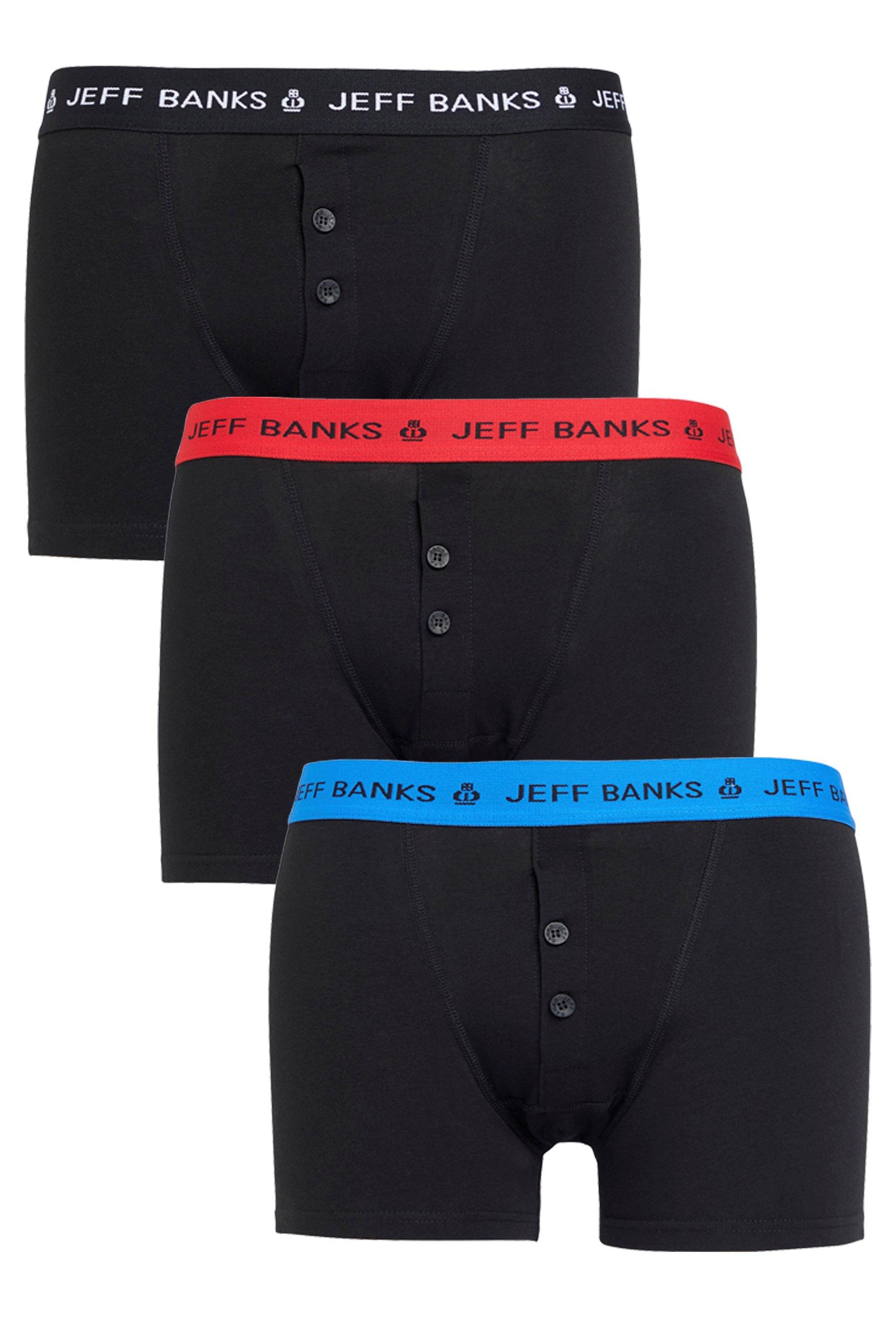 jeff banks pack of 3 black colourband loose fit boxers - mens - size: small