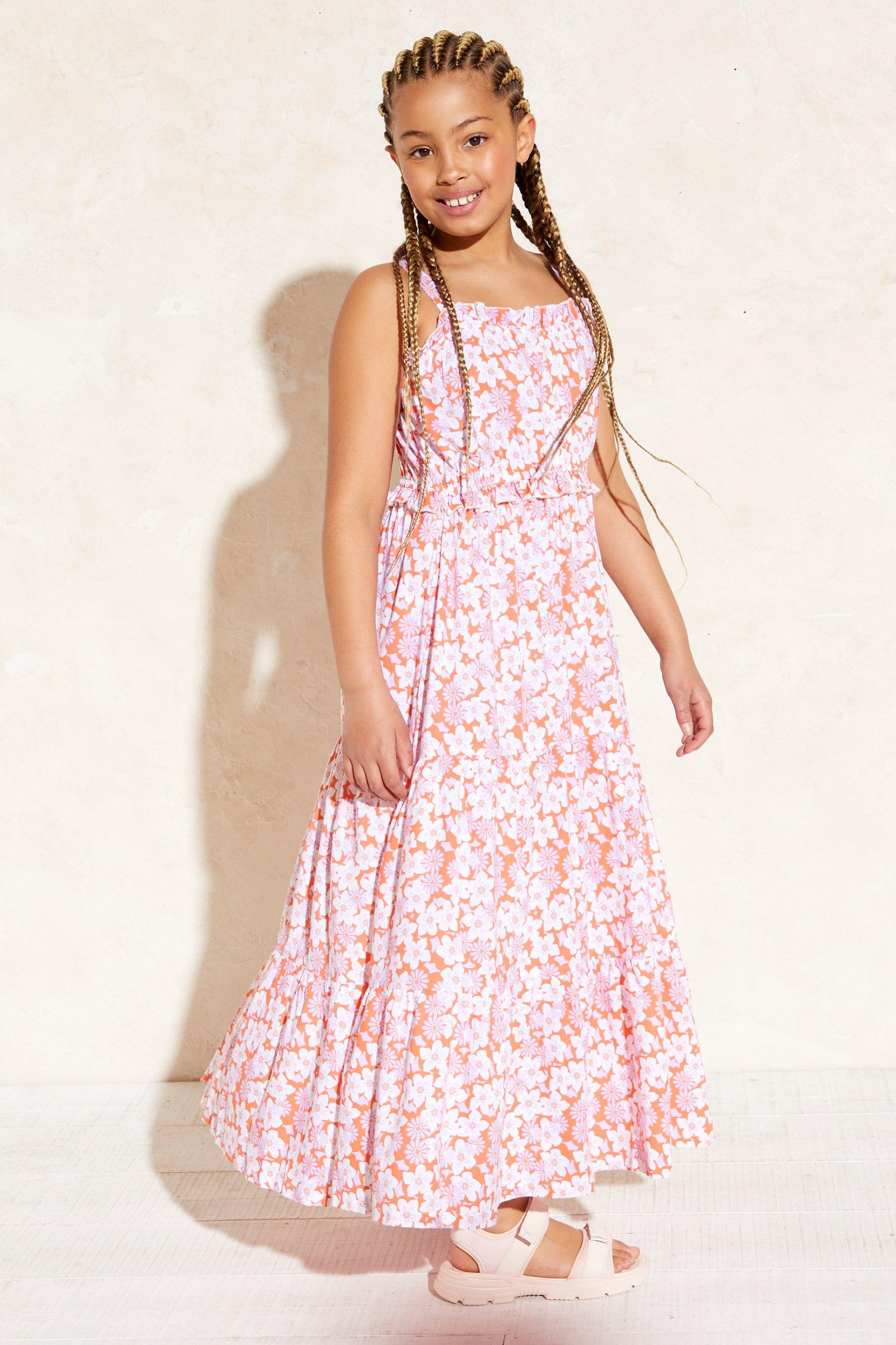 Older Girls Orange Floral Maxi Dress | Studio