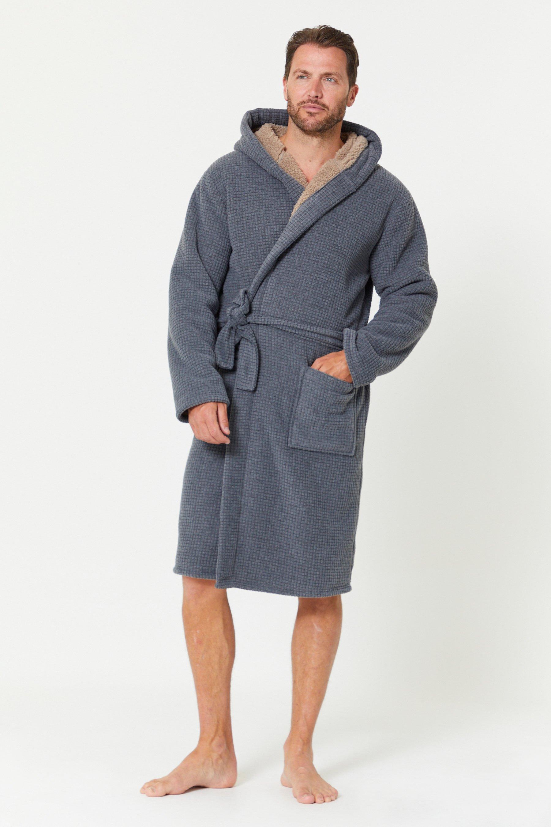 Premium Grey Bonded Waffle Dressing Gown | Studio