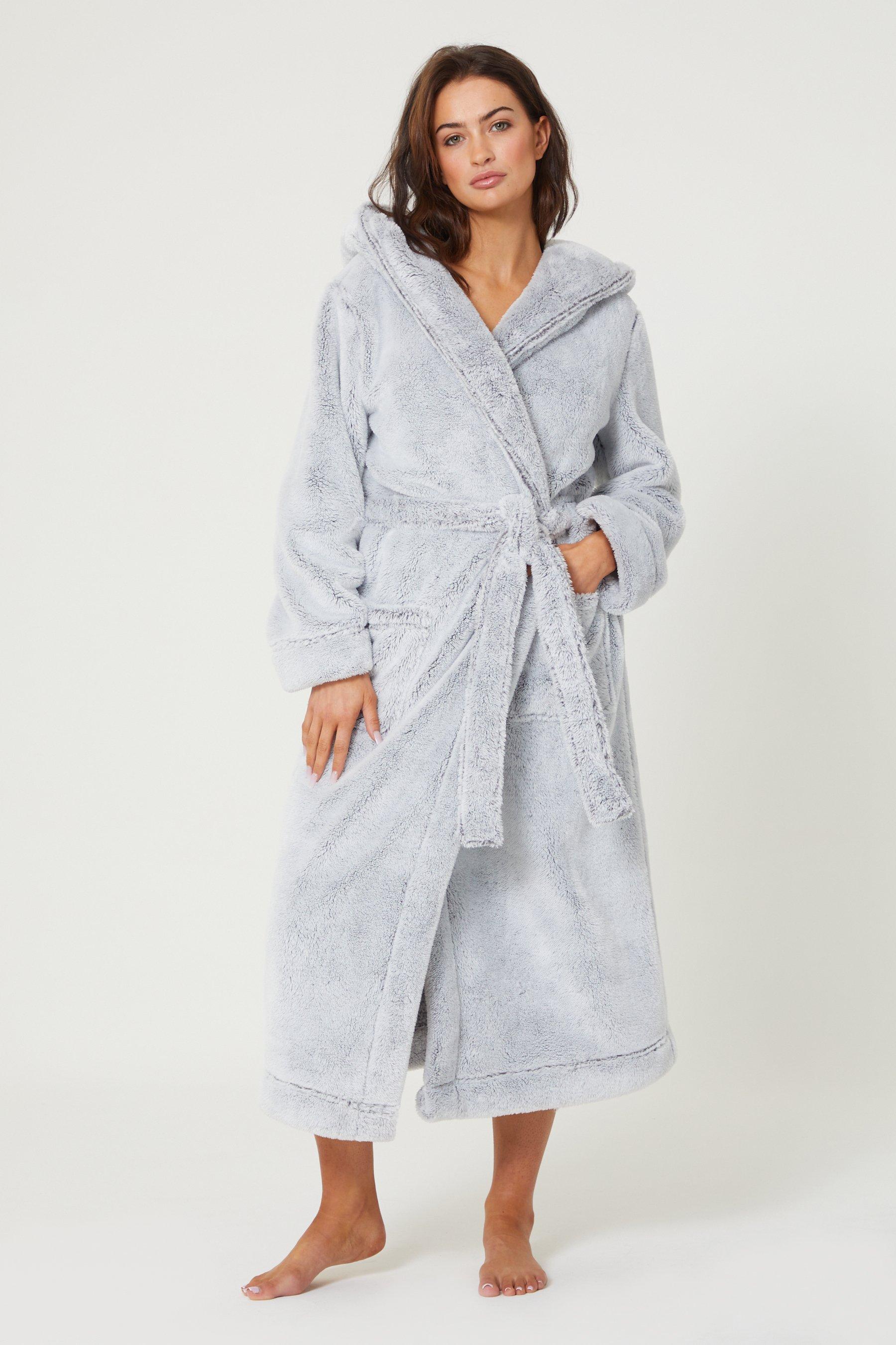 Luxury Hooded Fleece Grey Dressing Gown | Studio