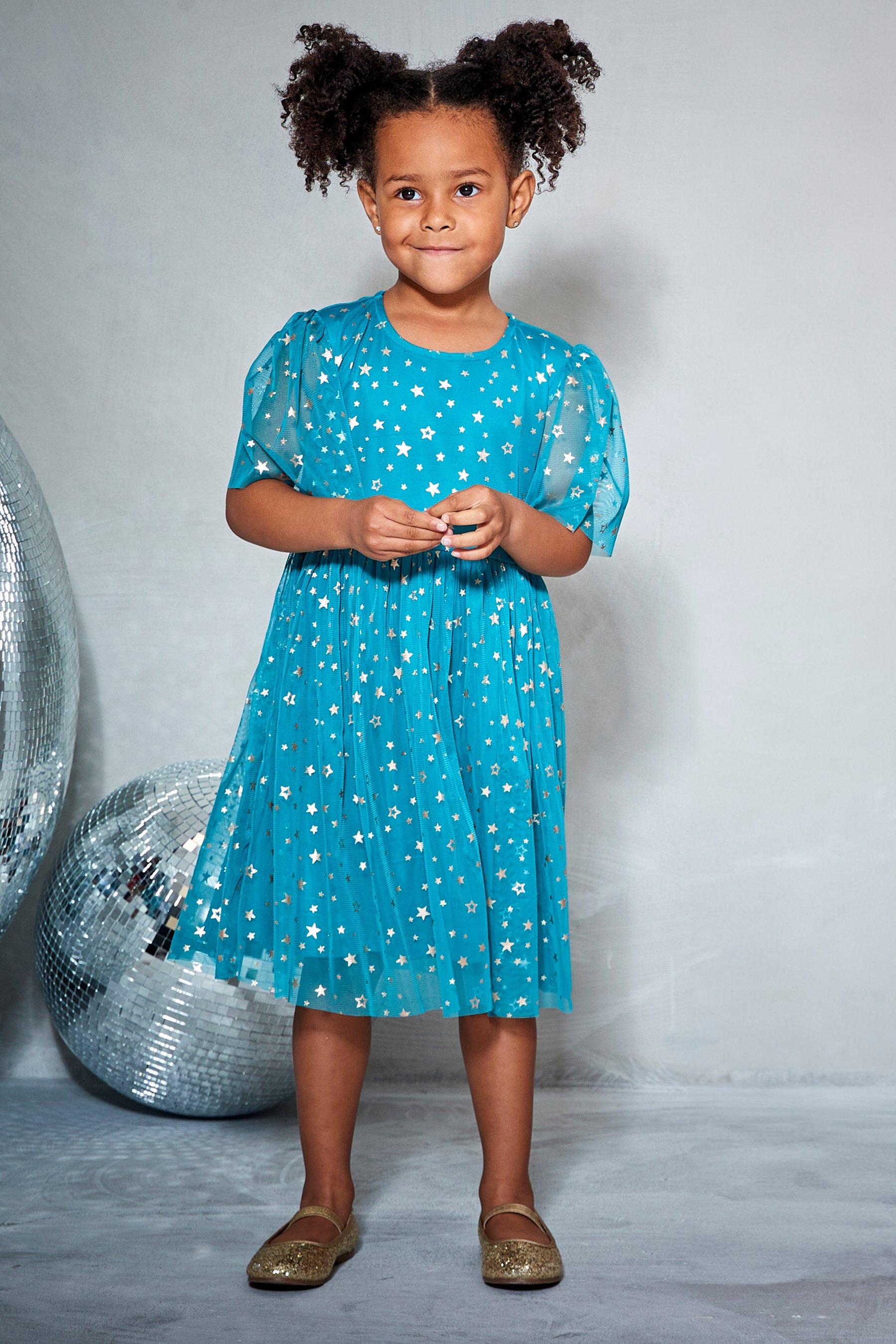 Younger Girls Star Teal/silver Party Dress | Studio