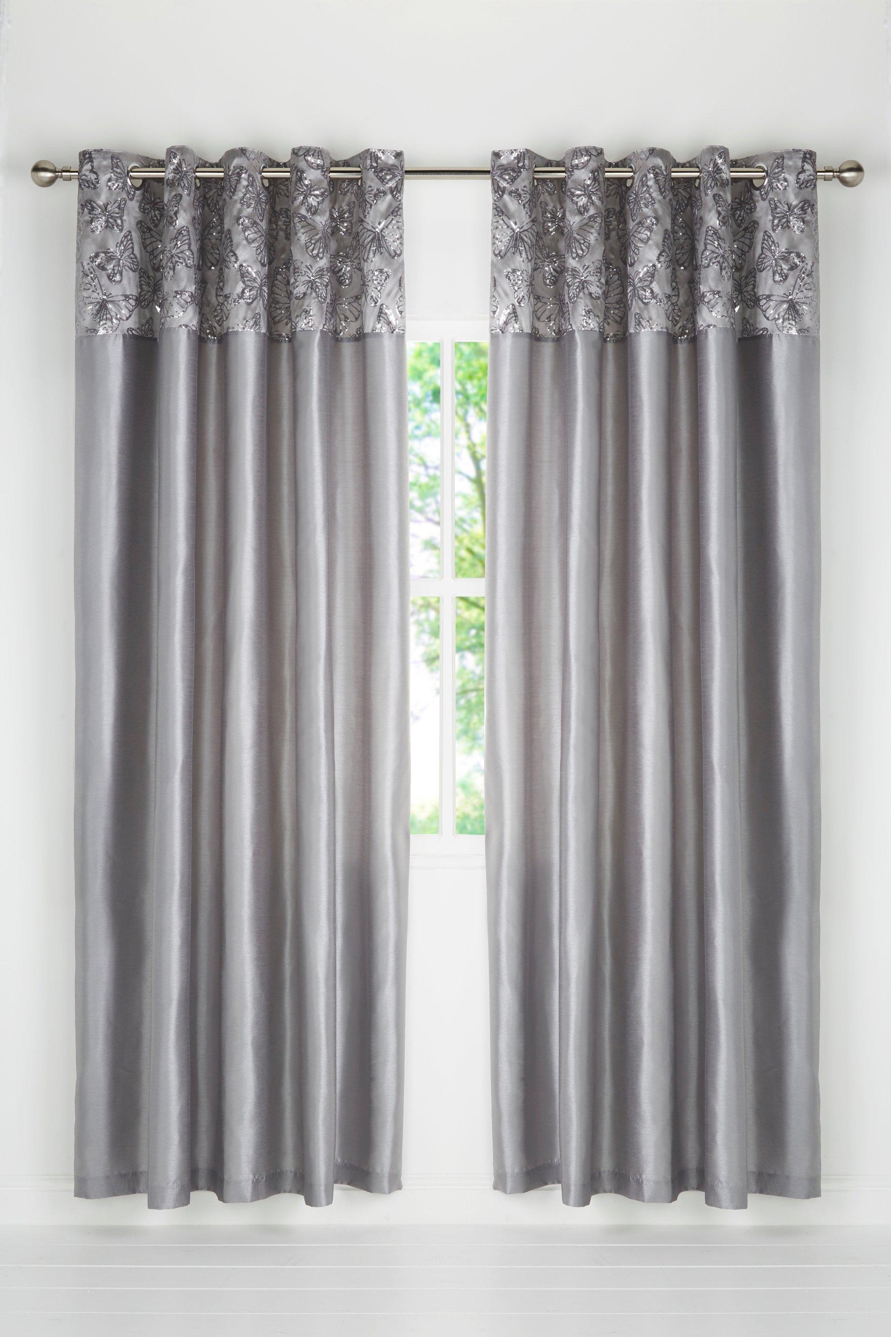 Butterfly Sequin Top Border Lined Eyelet Curtains Studio