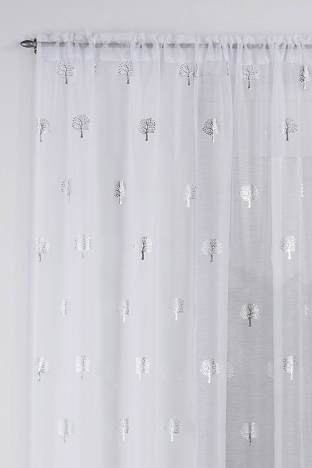 GLITTERY SILVER SHIMMER BIRCH TREES  THICK WHITE VOILE NET CURTAIN PANEL/S 