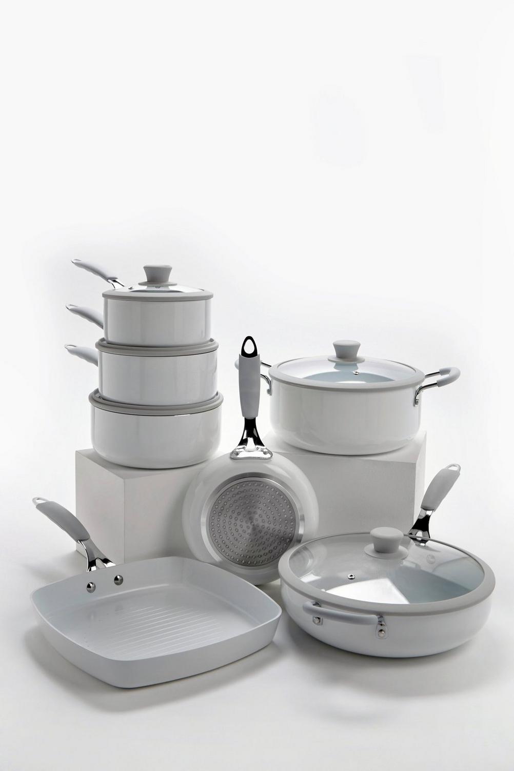 7 Piece Professional WHITE Cookware Set Saucepan Set INDUCTION