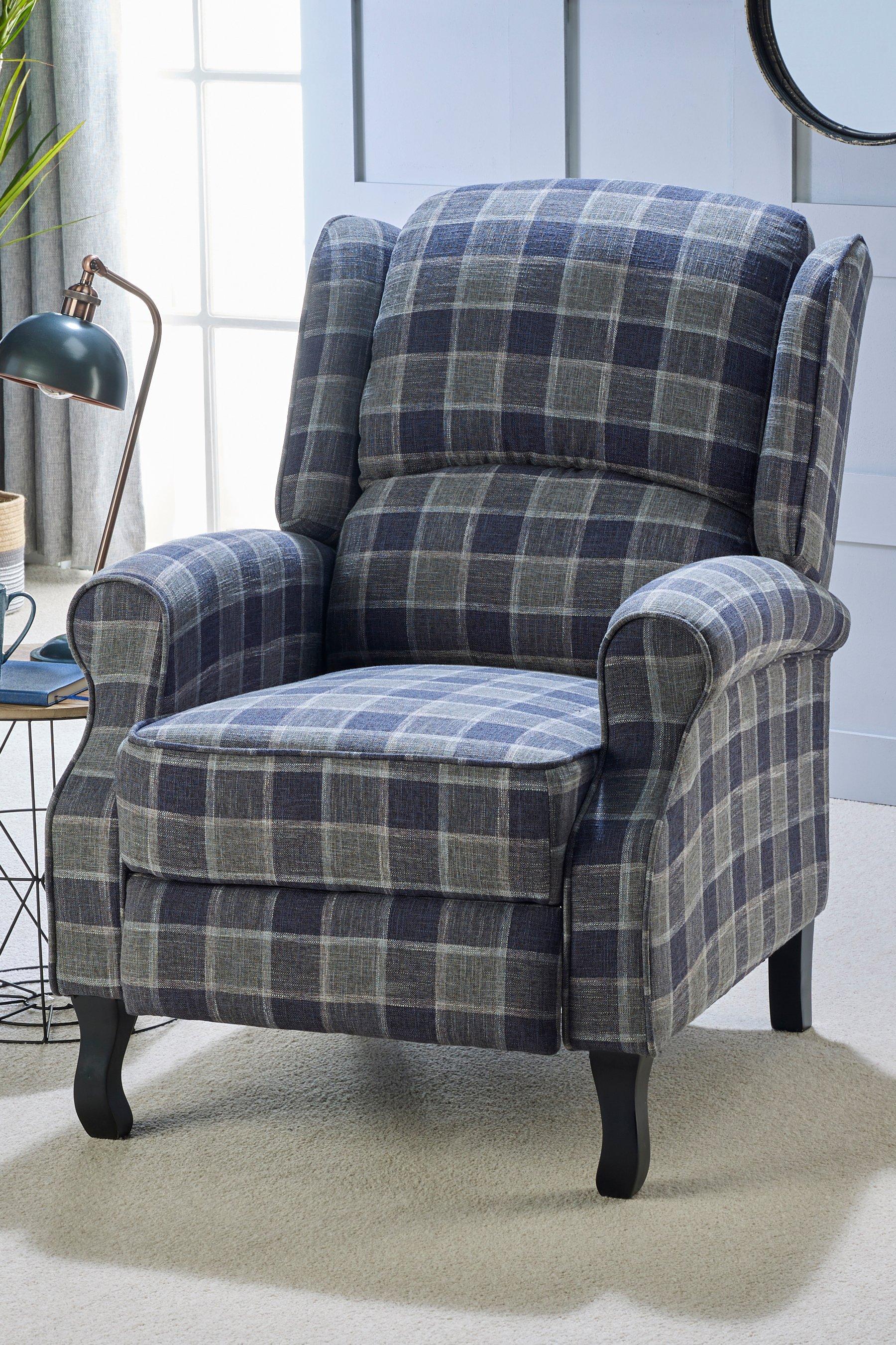 Classic Style Grey Check Recliner Chair