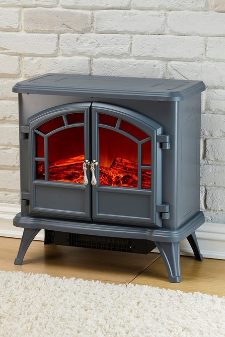 2 Door Portable Electric Stove Heater with Realistic LED Log Fire Flame Effect 