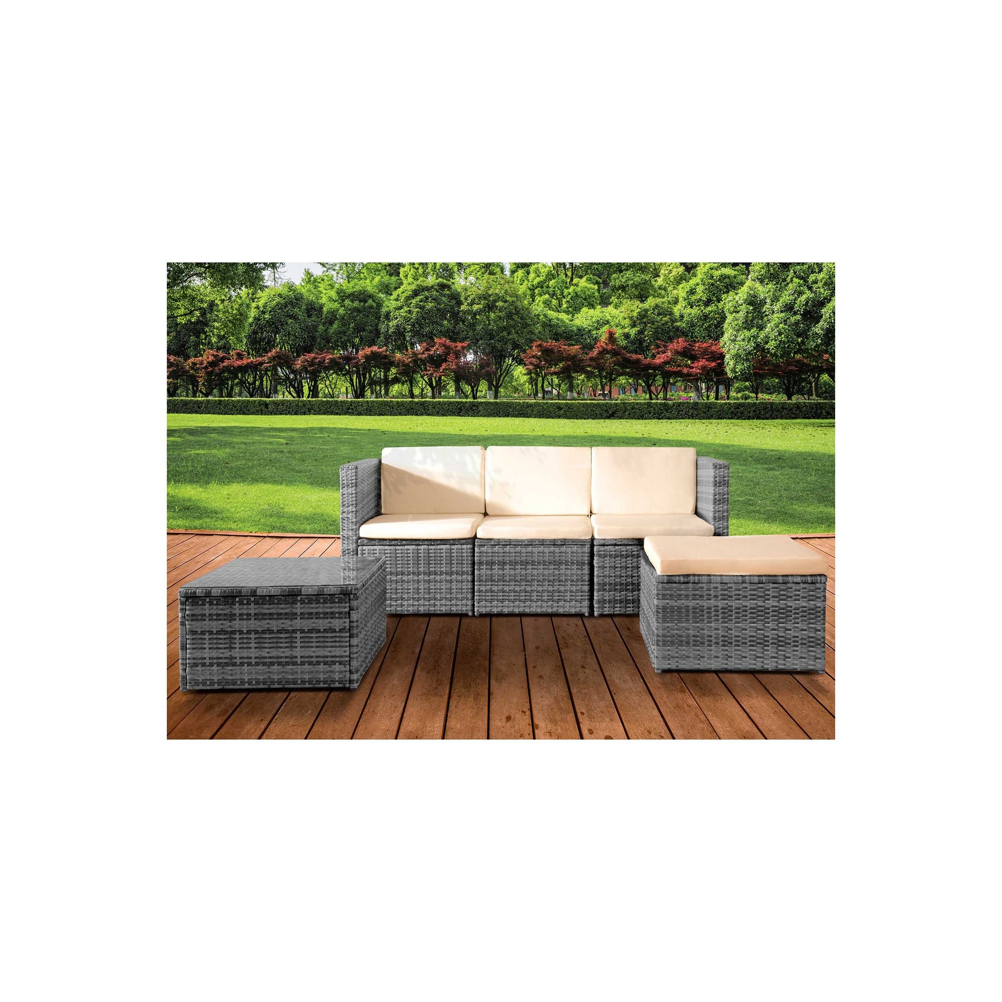 Studio Mustique 3-Piece Rattan Garden Furniture Set | Grey
