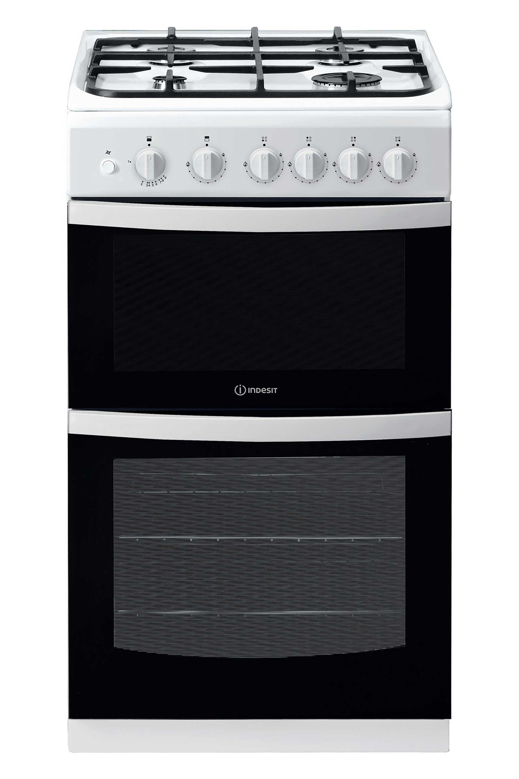 indesit 50cm twin cavity gas cooker - white