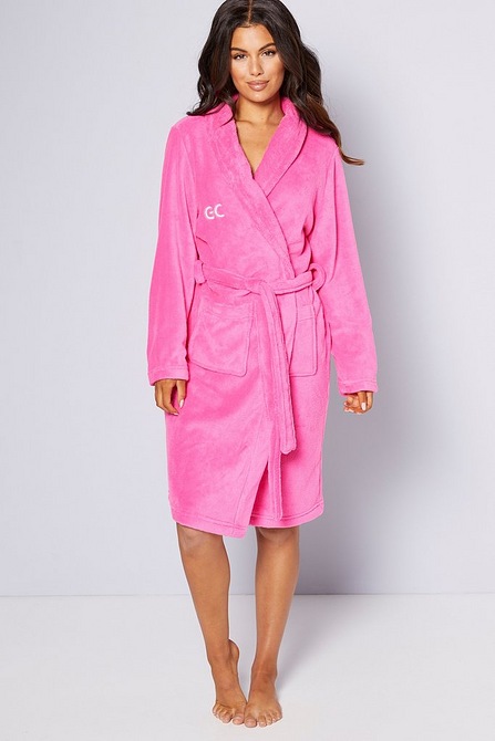 Details about    Luxury soft Personalised EMBROIDERED Dressing gown robe pink or blue HOODED 