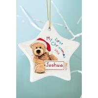 Image of Personalised 1st Christmas Ceramic Bear Star Decoration