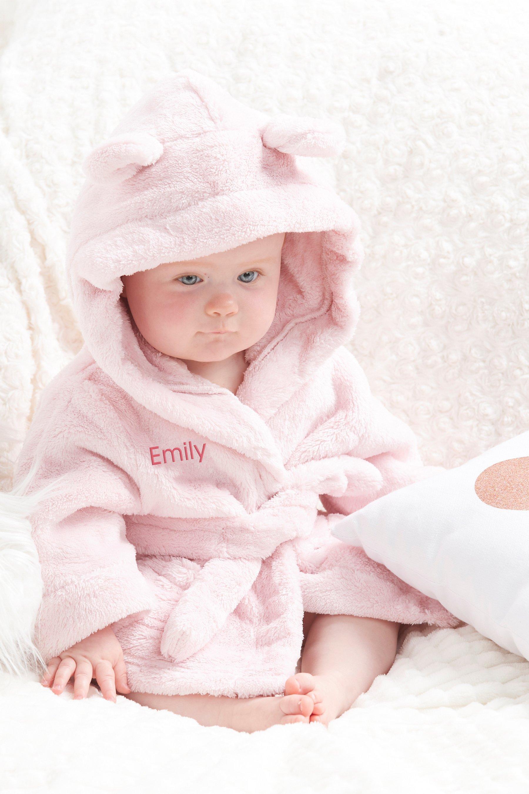 Embroidered Personalised Pink Baby Robe 