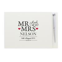 Image of Personalised Mr and Mrs Guest Book and Pen