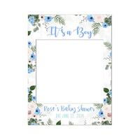 Image of Personalised Blue Floral Baby Shower Selfie Frame