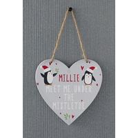 Image of Personalised Penguin Hanging Heart Sign