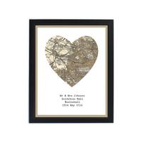 Image of Personalised 1896 - 1904 Revised Map Heart Black Framed Print