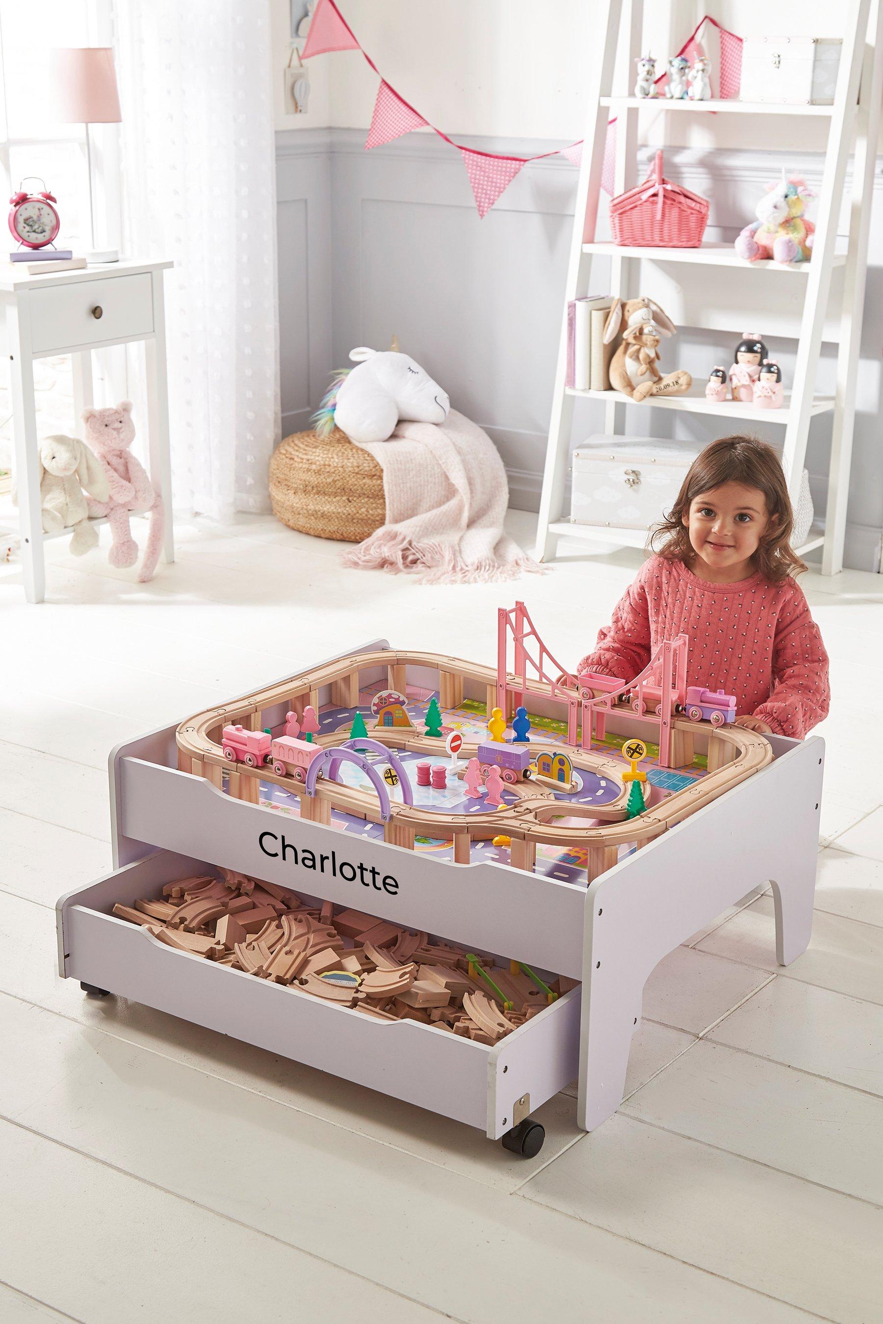 pink reversible city and train table set