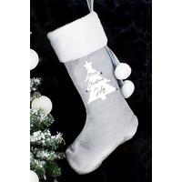 Image of Personalised Christmas Tree Luxury Silver Grey Stocking