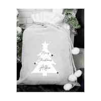Image of Personalised Christmas Tree Luxury Silver Grey Pom Pom Sack
