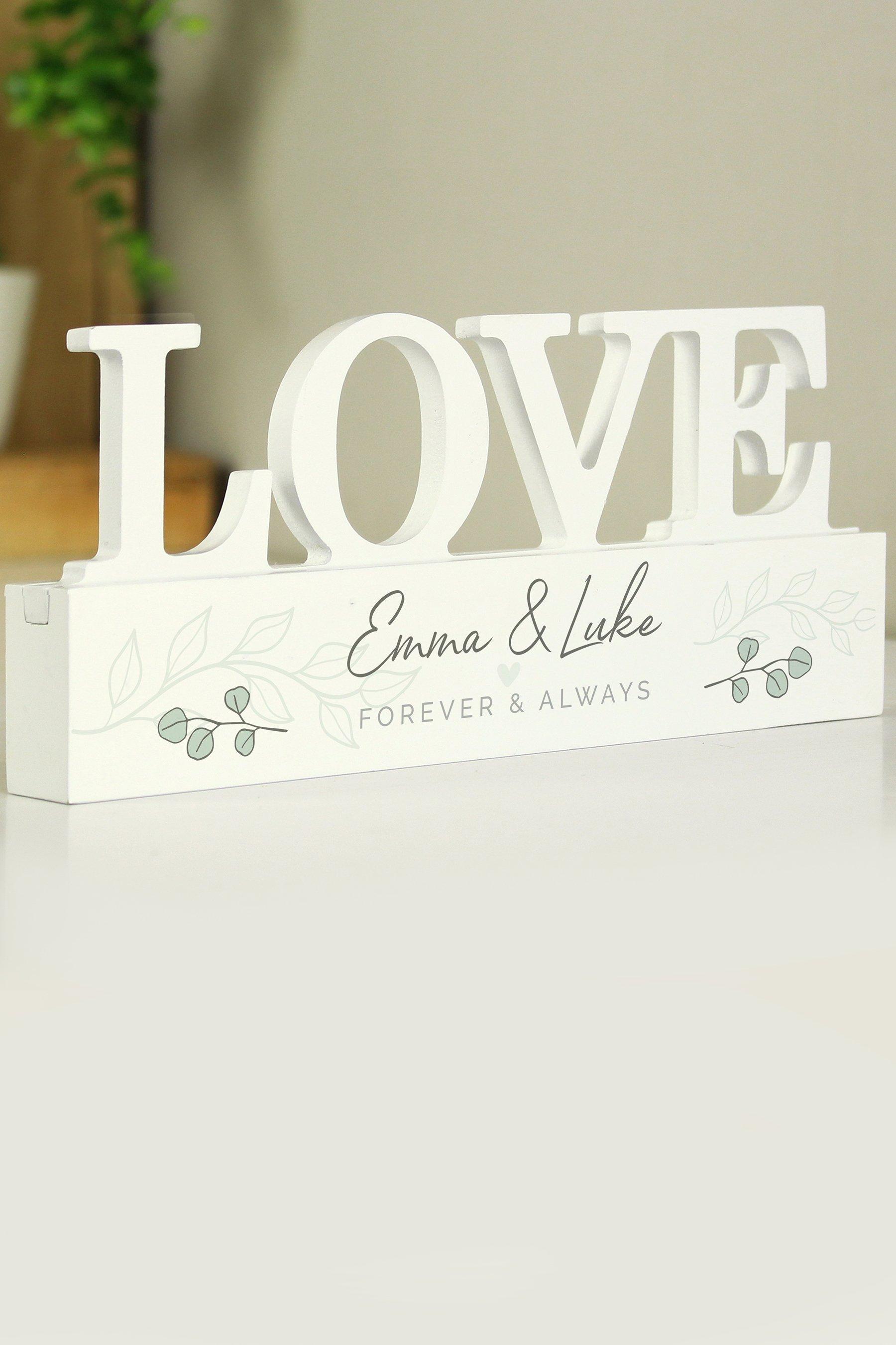 personalised wooden love ornament - white