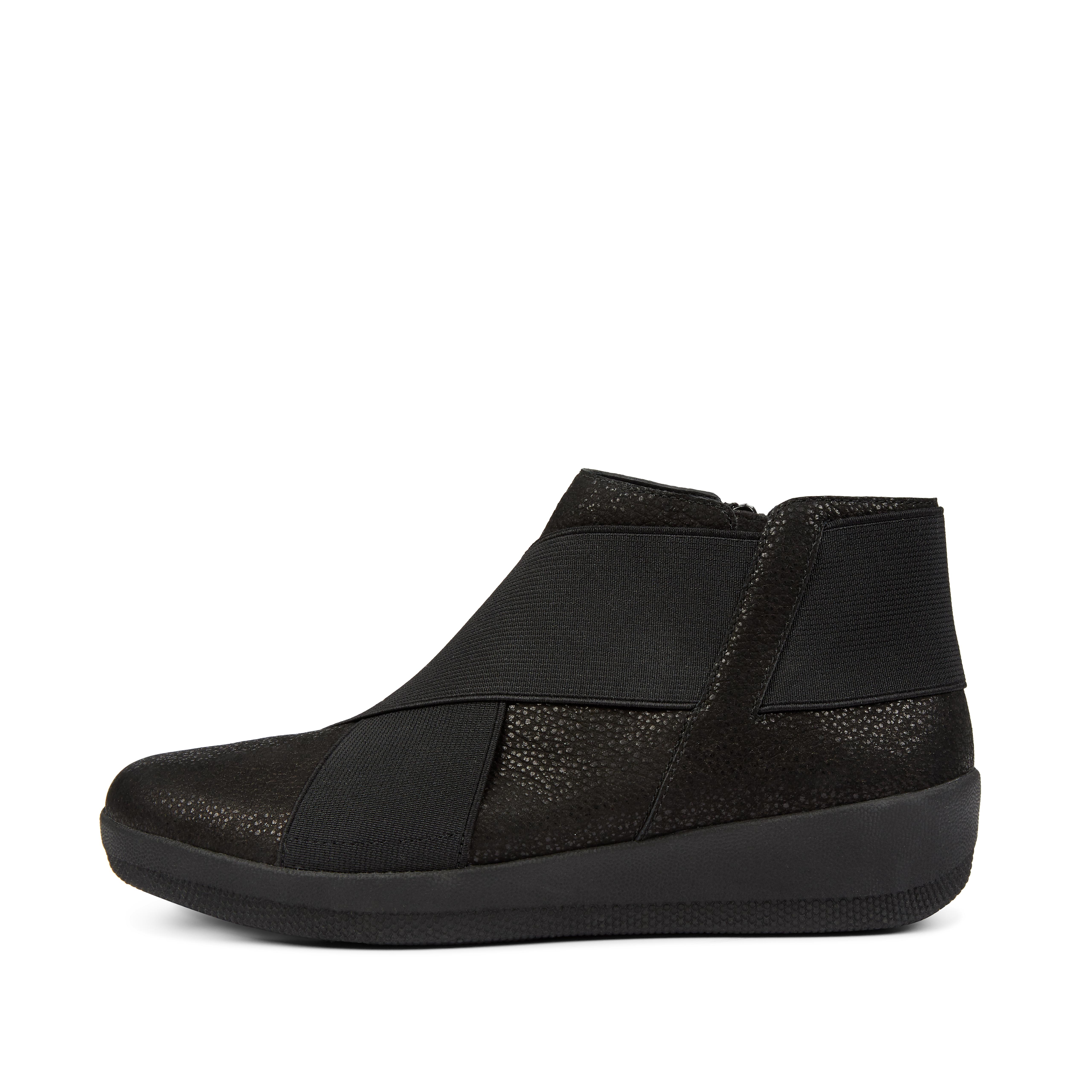 X marks the spot with these supermodern, statement ankle boots. Sporting bold wraparound elastic against tumbled leather uppers, inside zips and our slimline, pressure-diffusing Supercom FF midsoles for world-class comfort. Team yours with cropped trousers, culottes or a mini skirt and tights.