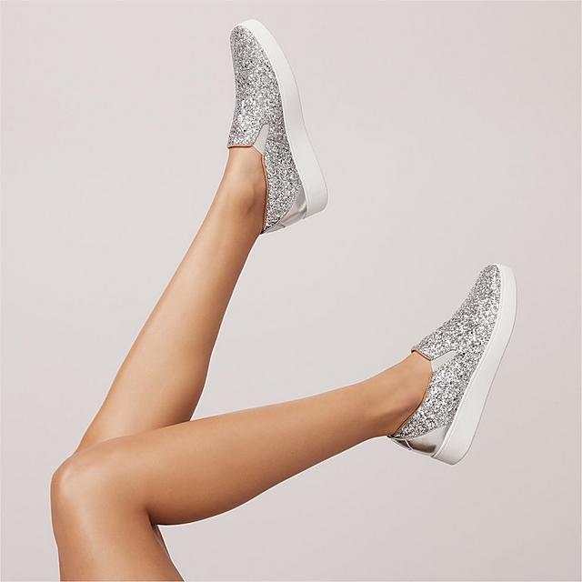 Fitflop skate-inspired, slip-on sneakers smothered in chunky silver glitter.