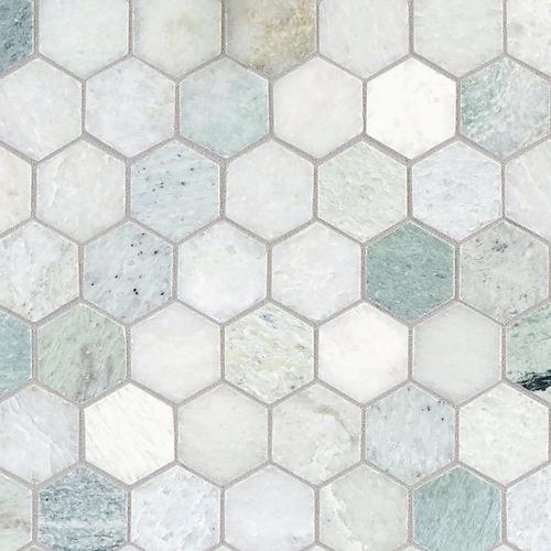 Caribbean Green Hexagon Tumbled Marble Mosaic 12 X 12 100052604 Floor And Decor
