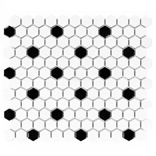 White And Black Hexagon Ii Porcelain Mosaic 10 X 12 100104694