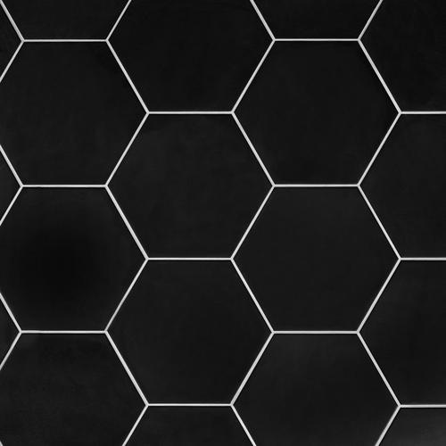 White Hexagon Backsplash Dark Grout