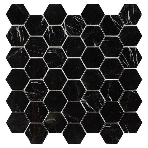 Sable Black Hexagon Polished Marble Tile 12 X 12 100566355
