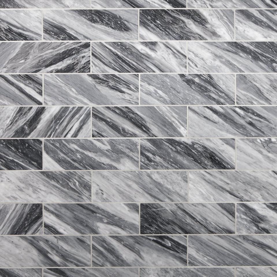 What S New In Backsplash Tile Maravilla Bardiglio Polish Marble Tile Features Deep Variation Of Black And Gray Veining That Make A Dramatic Statement