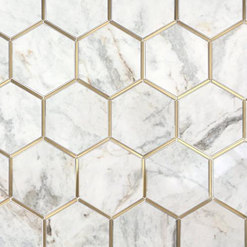 Bianco Orion Brass 6 In Hexagon Polished Marble Mosaic 11 X 12