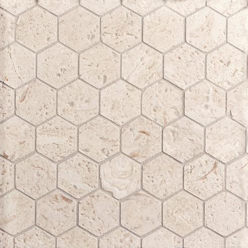 Fossil 2 In Hexagon Brushed Limestone Mosaic 10 X 12