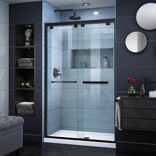 Encore Satin Black Semi Frameless Bypass Sliding Shower Door 44 48wx76h 100787068 Floor And Decor