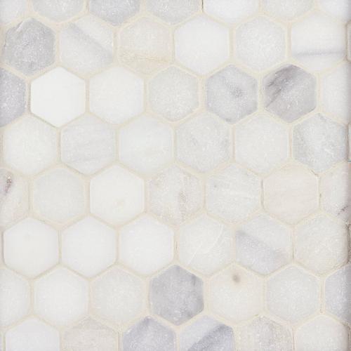 White Hexagon Tumbled Marble Mosaic 12 X 12 931100733 Floor